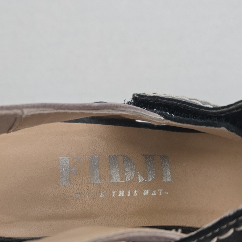 Fidji Black Gray Leather Suede Mary Jane Slingback Heels - Picture 5 of 6